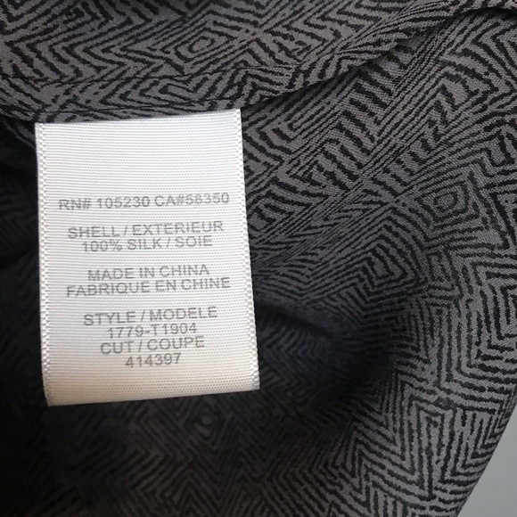 Joie Black & Grey Tie Neck Print Silk Blouse - Picture 5 of 6